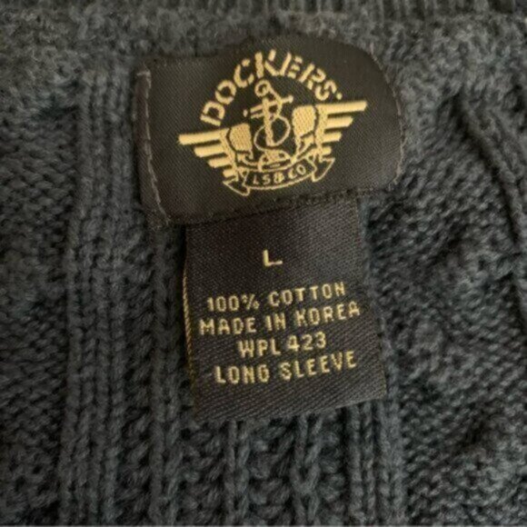 Dockers Vintage Navy Blue Cable Knit Plaid V-Neck Accent Oversized Sweater - Picture 14 of 15